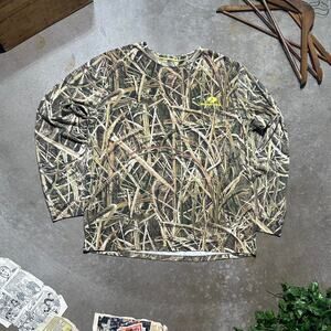 Mossy Oak Camo Long Sleeve Tee Mens Large Corn Blades Camouflage Brown Tan Shirt